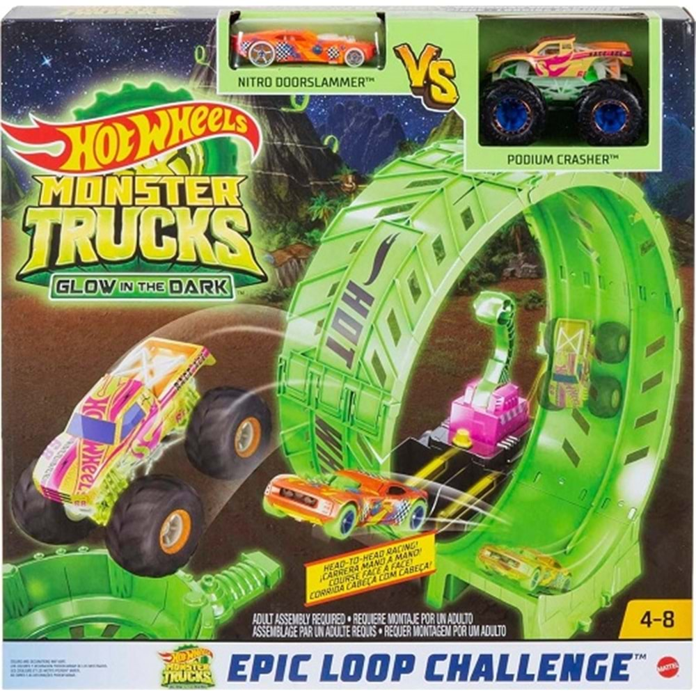 HBN02 HOT WHEELS MONSTER TRUCK KARANLIKTA PARLAYAN ÇEMBER YARIŞ SETİ