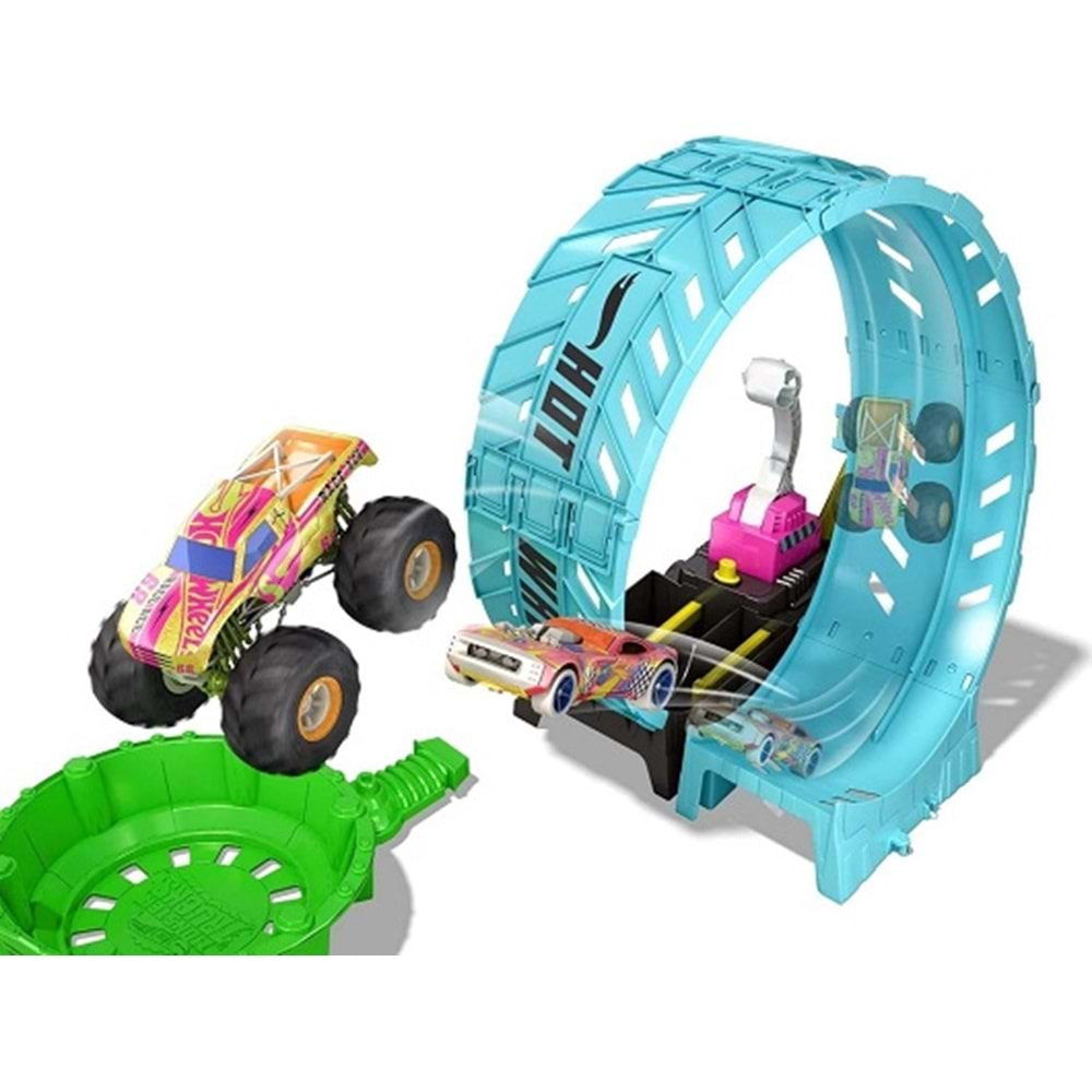 HBN02 HOT WHEELS MONSTER TRUCK KARANLIKTA PARLAYAN ÇEMBER YARIŞ SETİ