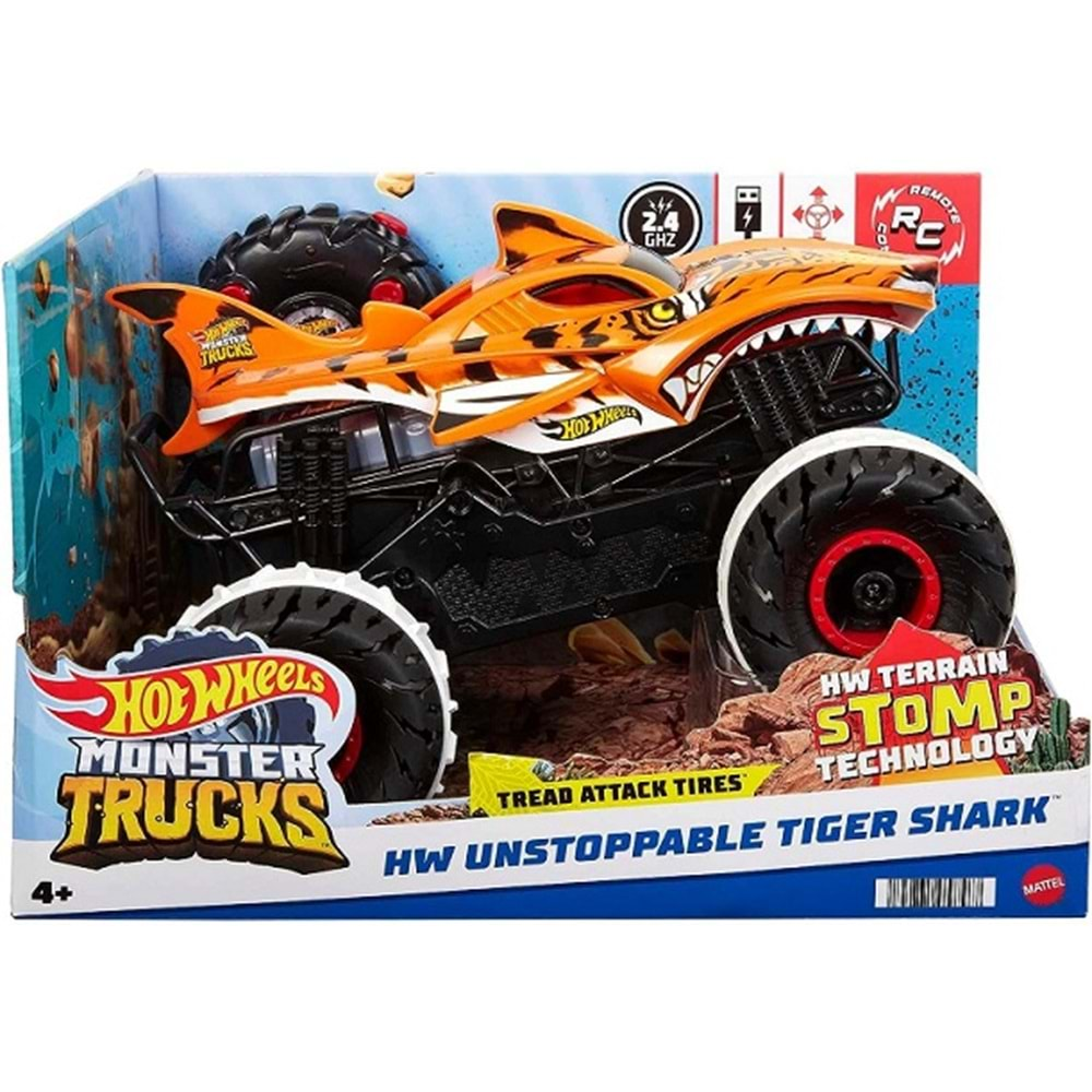 HGV87 HOT WHEELS R/C MONSTER TRUCKS DURDURULAMAZ TIGER SHARK 1:15 MASS